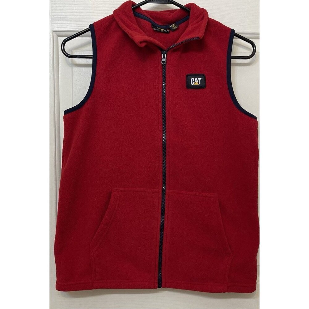 CAT Heavy Equipment Women's Full Zip-Up Vest Red Fleece Size: Lg 14/16‎ Workwear